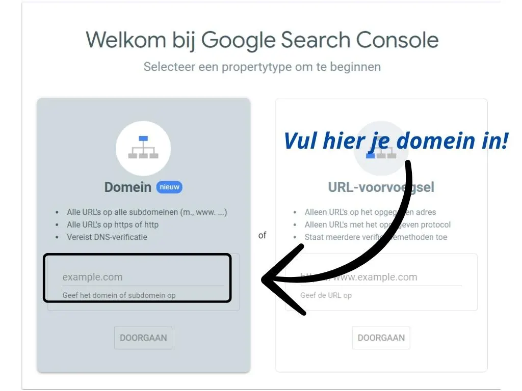 entering your domain in google search console