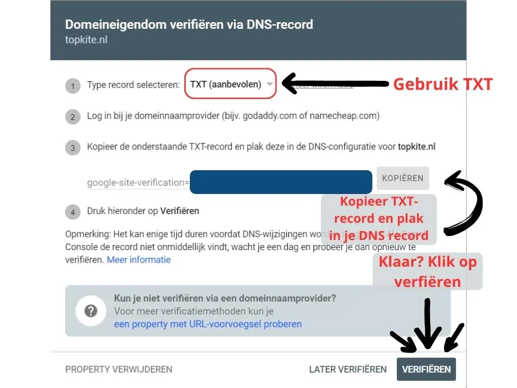 verifying domain ownership in google search console