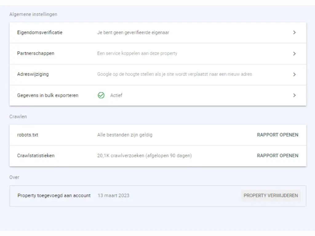 google search console settings