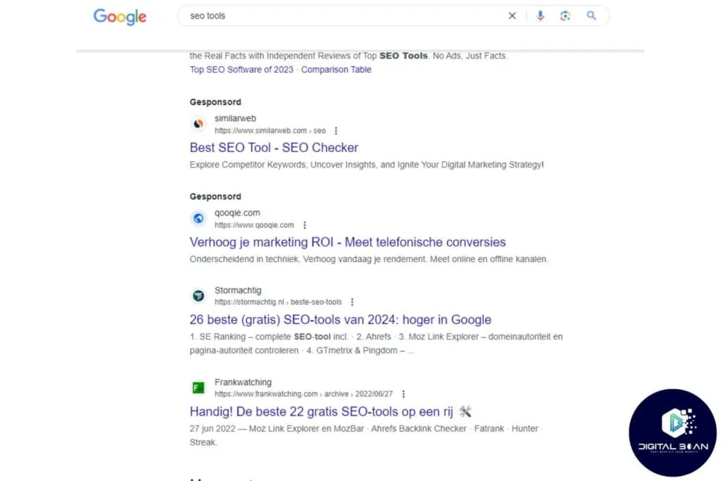 screenshot of a search with commercial search intent