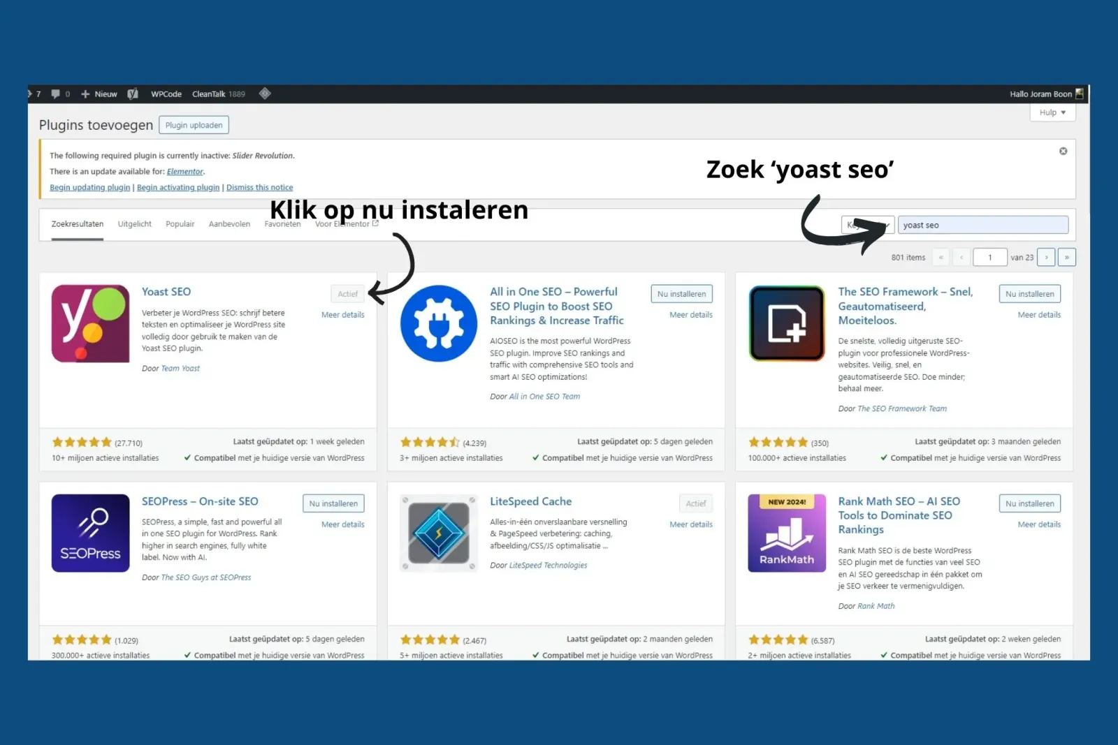 example of installing Yoast SEO in WordPress