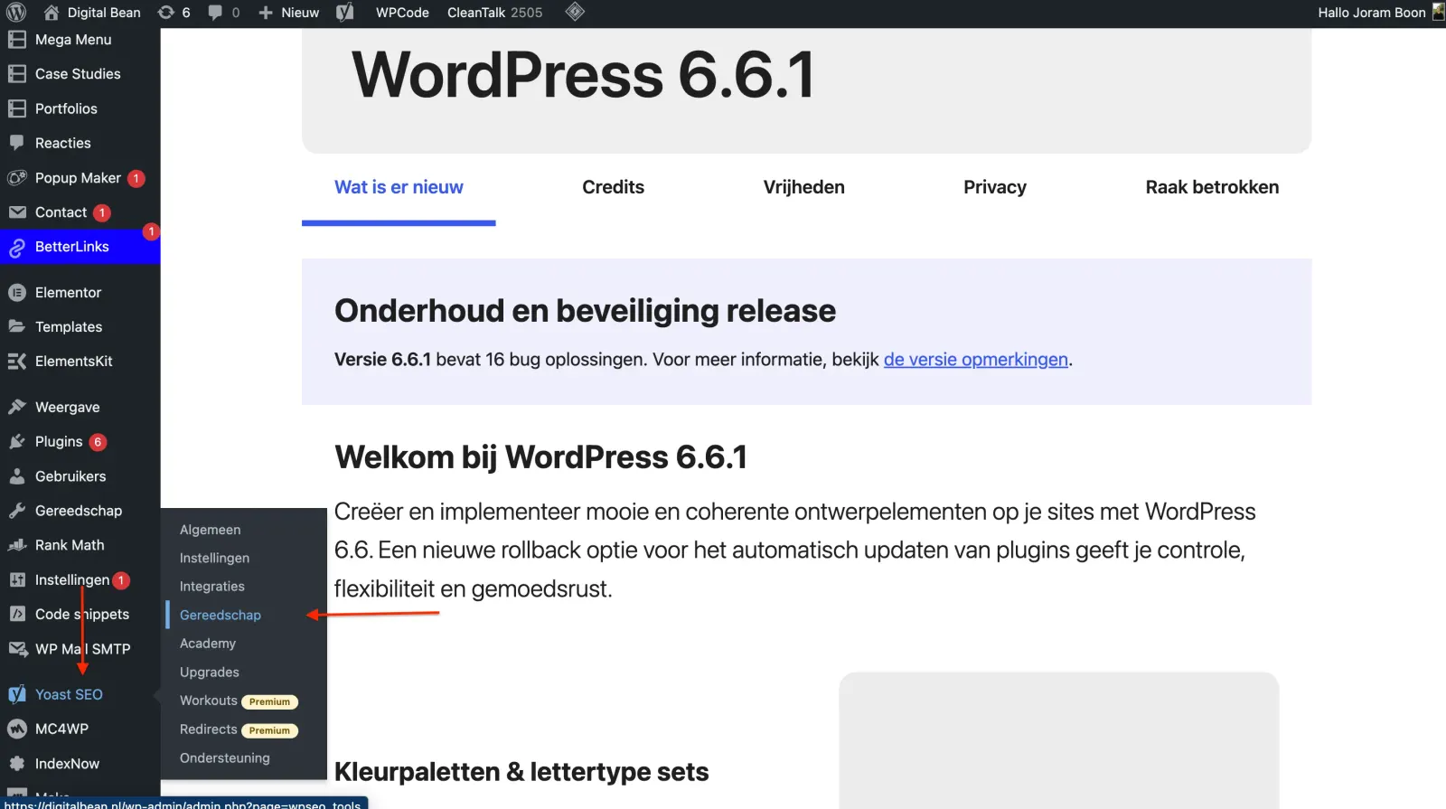 navigating to Yoast SEO tools